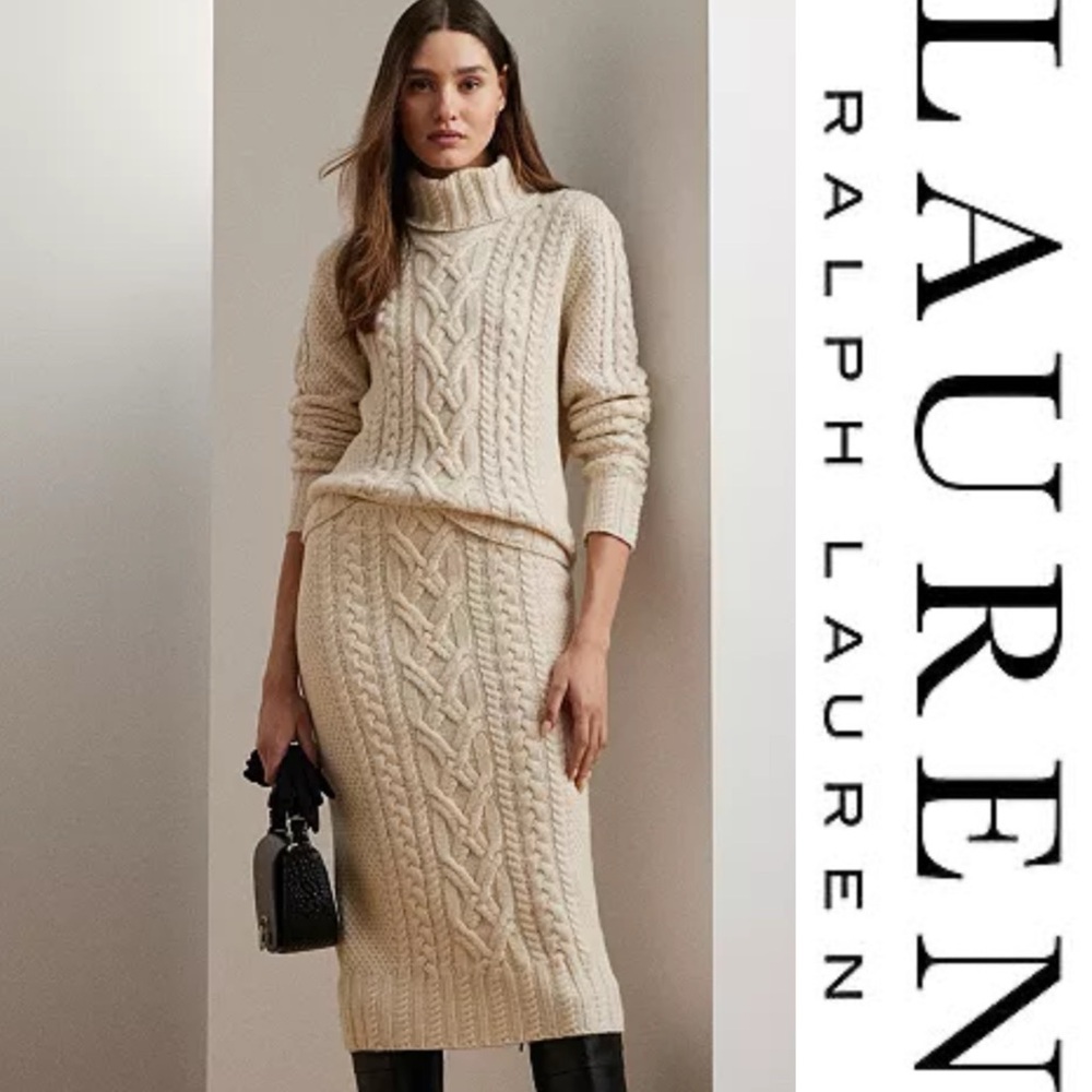 Lauren Ralph Lauren Aran-Knit Wool-Blend Pencil Midi Skirt*NWT